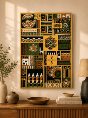 Embercut Studio 7-Layer 3D Nature Mosaic Wooden Wall Art – Forest & Folk Geometric Relief (500 x 355 mm)