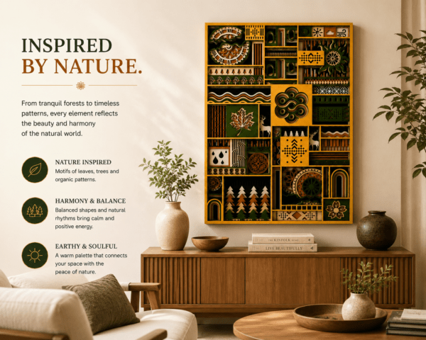 Embercut Studio 7-Layer 3D Nature Mosaic Wooden Wall Art – Forest & Folk Geometric Relief (500 x 355 mm)