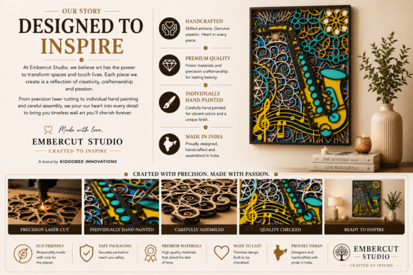 Embercut Studio 7-Layer 3D Saxophone Mandala Wooden Wall Art – Music Lover Statement Piece (700 x 480 mm)