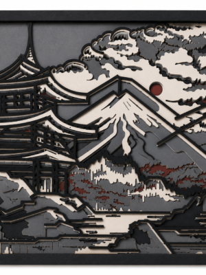 Embercut Studio 6-Layer 3D Mount Fuji & Pagoda Wooden Wall Art – Japanese Landscape Relief (575 x 575 mm)