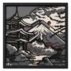 6-layer Mount Fuji and pagoda Japanese wooden wall art in black, grey and white
