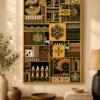 7-layer nature mosaic wooden wall art with forest and folk geometric panels on a wall