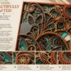 Detail of hand-finished paisley and lotus motifs on multilayer wooden mandala Detail of hand-finished paisley and lotus motifs on multilayer wooden mandala