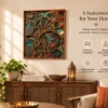 Paisley mandala multilayer wooden wall art hanging in a modern living room Paisley multi layer mandala wooden wall art hanging in a modern living room