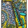 Saxophone multi layer mandala 7-layer 3D wooden wall art in yellow, teal and blue with musical notes