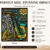 Saxophone mandala wall art dimensions – 700 x 480 mm, 7 layers