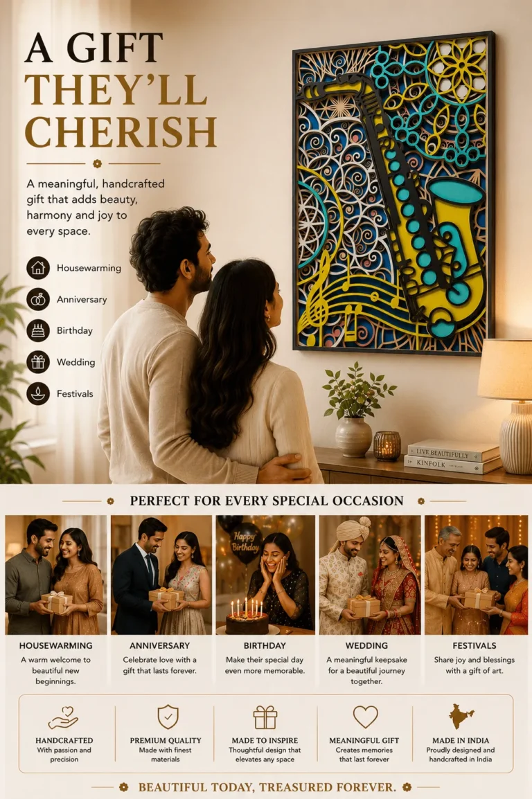 Saxophone mandala wall art as a gift for weddings, birthdays and housewarmings